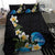 Hawaiian Plumeria and Turtle Bedding Set with Polynesian Tribal Art Pattern Vintage Vibes