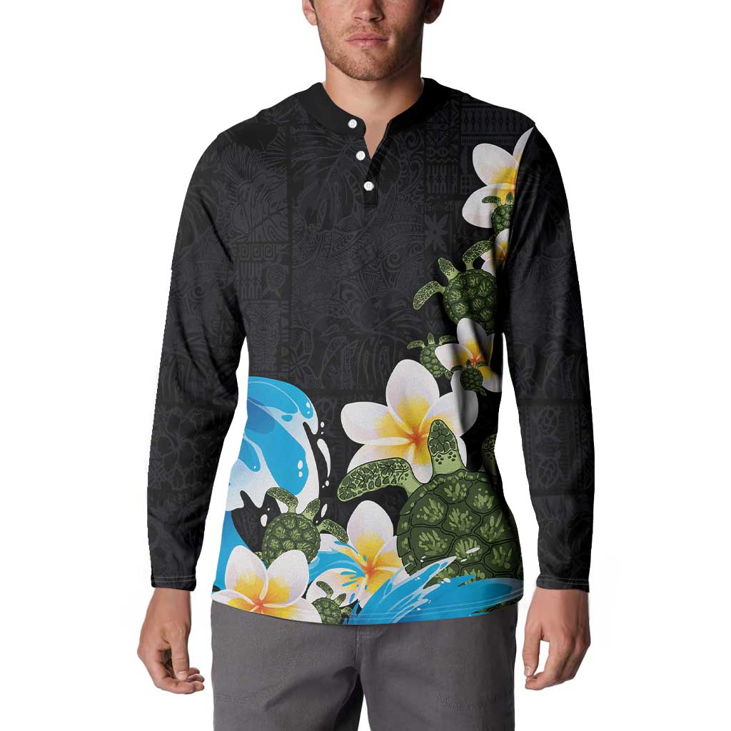 Hawaiian Plumeria and Turtle Button Sweatshirt with Polynesian Tribal Art Pattern Vintage Vibes LT03 - Polynesian Pride