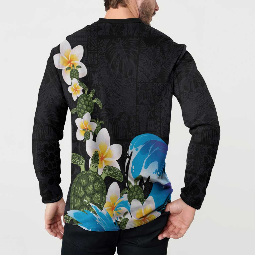 Hawaiian Plumeria and Turtle Button Sweatshirt with Polynesian Tribal Art Pattern Vintage Vibes LT03 - Polynesian Pride