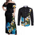 Hawaiian Plumeria and Turtle Couples Matching Off Shoulder Maxi Dress and Long Sleeve Button Shirt with Polynesian Tribal Art Pattern Vintage Vibes