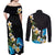 Hawaiian Plumeria and Turtle Couples Matching Off Shoulder Maxi Dress and Long Sleeve Button Shirt with Polynesian Tribal Art Pattern Vintage Vibes
