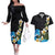 Hawaiian Plumeria and Turtle Couples Matching Off The Shoulder Long Sleeve Dress and Hawaiian Shirt with Polynesian Tribal Art Pattern Vintage Vibes