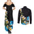 Hawaiian Plumeria and Turtle Couples Matching Summer Maxi Dress and Long Sleeve Button Shirt with Polynesian Tribal Art Pattern Vintage Vibes