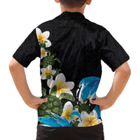 Hawaiian Plumeria and Turtle Family Matching Off The Shoulder Long Sleeve Dress and Hawaiian Shirt with Polynesian Tribal Art Pattern Vintage Vibes