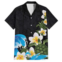 Hawaiian Plumeria and Turtle Family Matching Off The Shoulder Long Sleeve Dress and Hawaiian Shirt with Polynesian Tribal Art Pattern Vintage Vibes