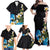 Hawaiian Plumeria and Turtle Family Matching Off Shoulder Maxi Dress and Hawaiian Shirt with Polynesian Tribal Art Pattern Vintage Vibes