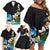 Hawaiian Plumeria and Turtle Family Matching Off Shoulder Short Dress and Hawaiian Shirt with Polynesian Tribal Art Pattern Vintage Vibes