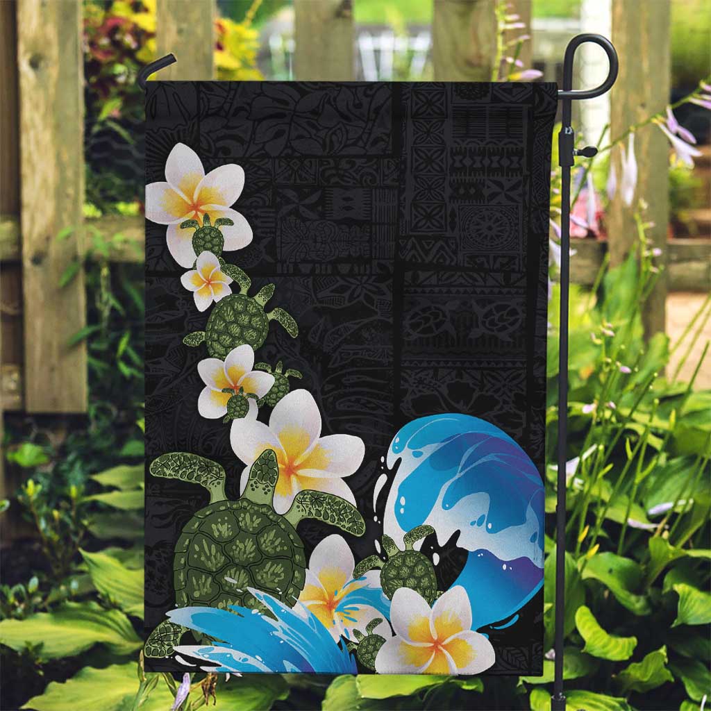 Hawaiian Plumeria and Turtle Garden Flag with Polynesian Tribal Art Pattern Vintage Vibes LT03 Garden Flag Black - Polynesian Pride