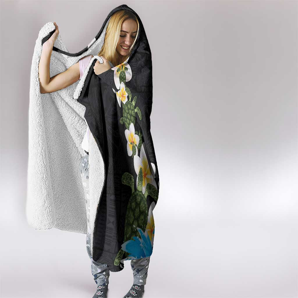 Hawaiian Plumeria and Turtle Hooded Blanket with Polynesian Tribal Art Pattern Vintage Vibes LT03 - Polynesian Pride