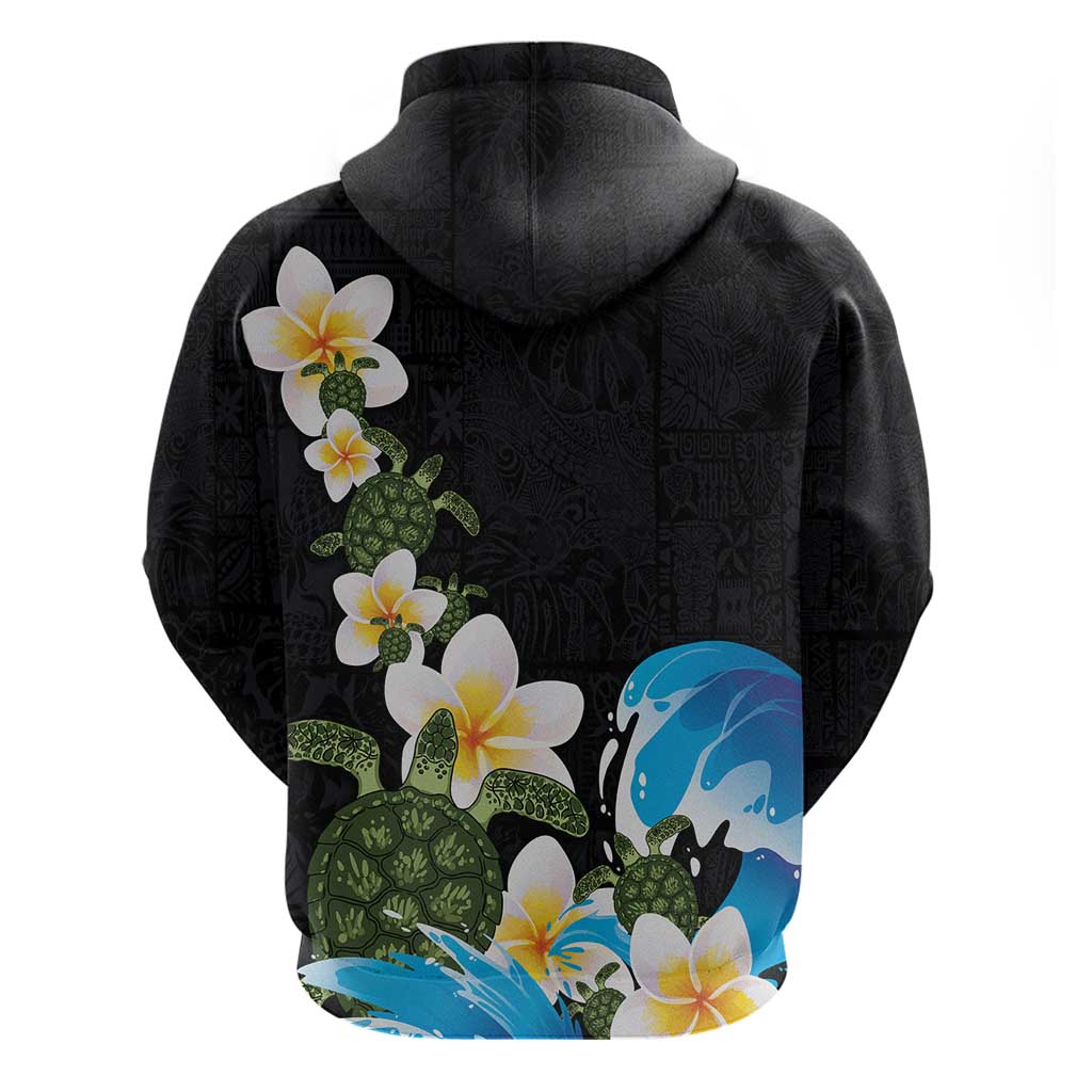 Hawaiian Plumeria and Turtle Hoodie with Polynesian Tribal Art Pattern Vintage Vibes