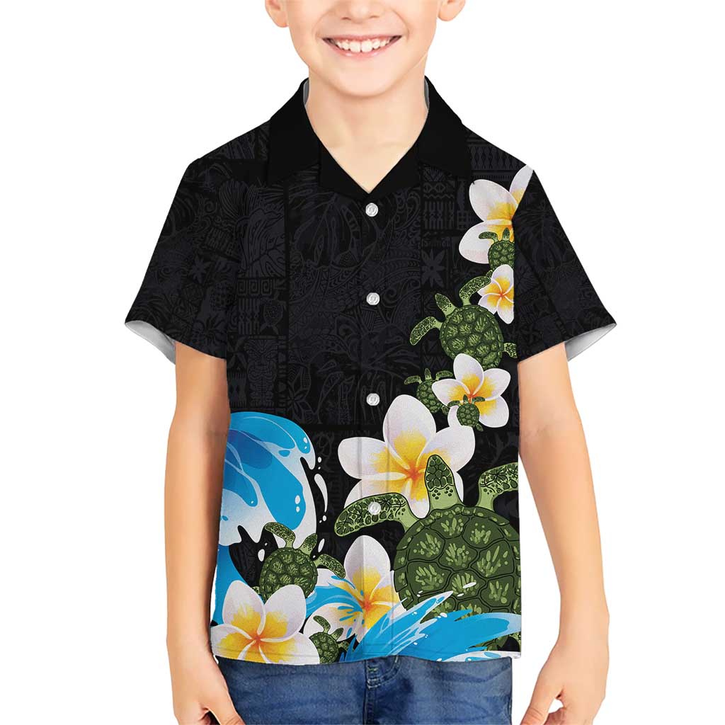 Hawaiian Plumeria and Turtle Kid Hawaiian Shirt with Polynesian Tribal Art Pattern Vintage Vibes