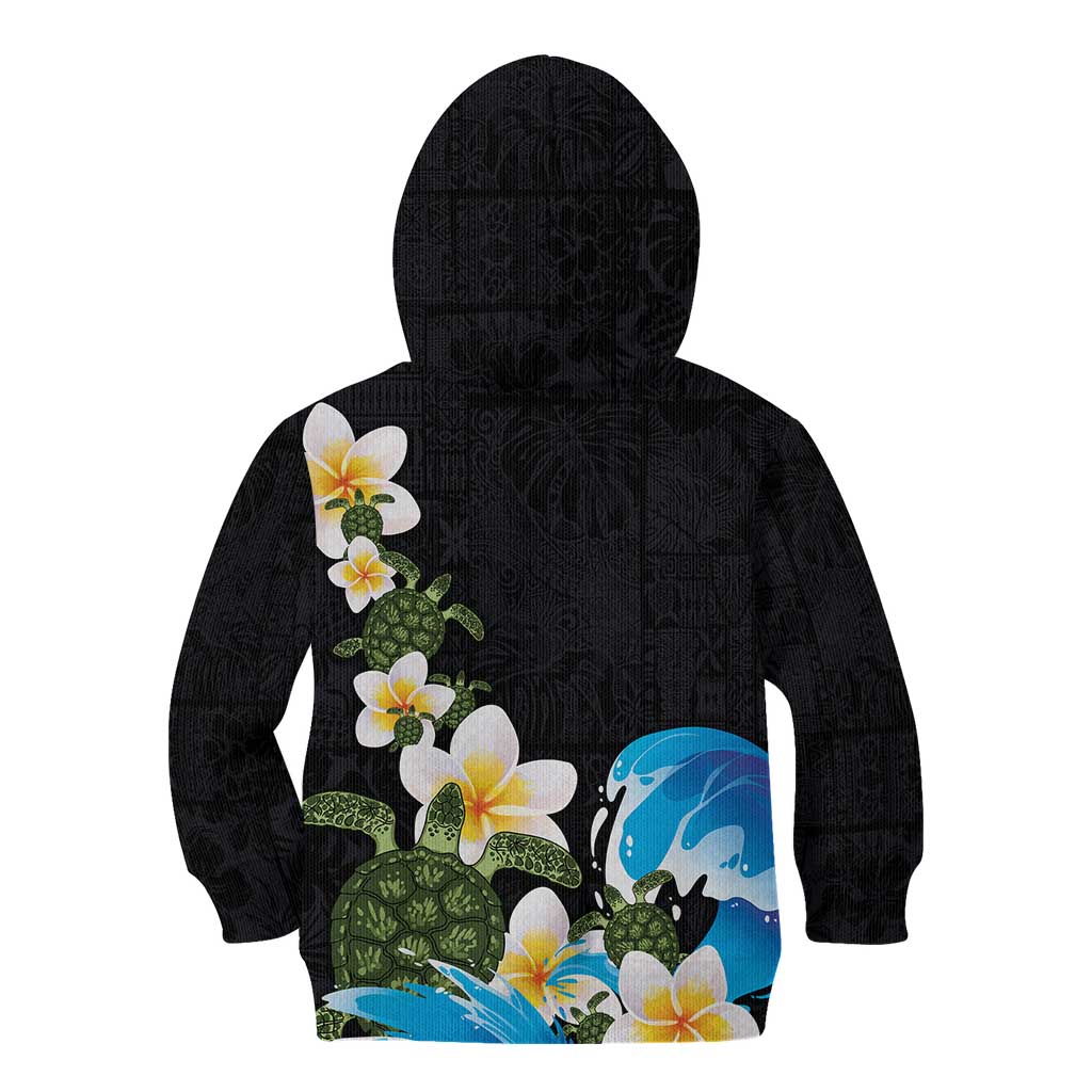 Hawaiian Plumeria and Turtle Kid Hoodie with Polynesian Tribal Art Pattern Vintage Vibes