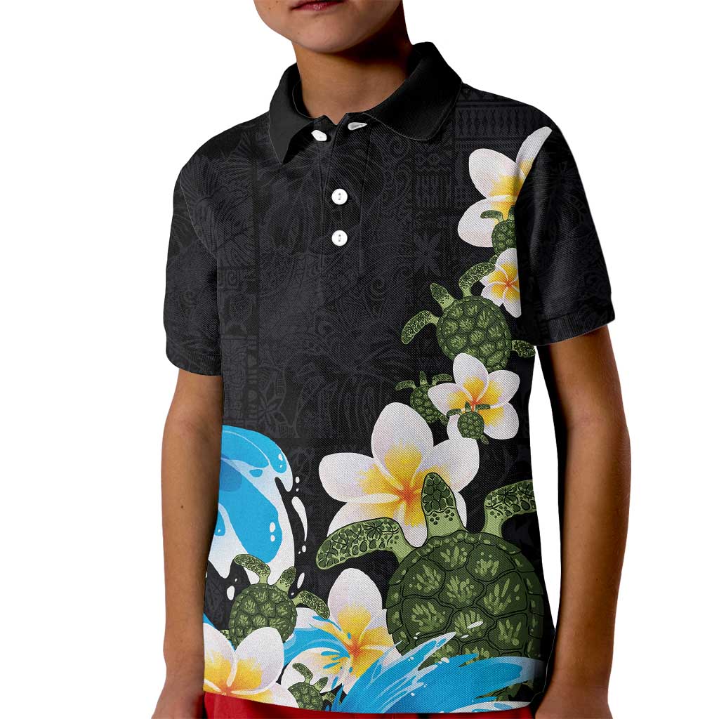 Hawaiian Plumeria and Turtle Kid Polo Shirt with Polynesian Tribal Art Pattern Vintage Vibes