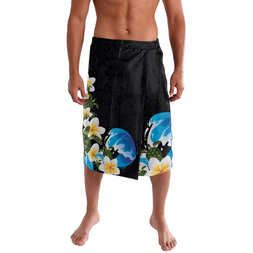 Hawaiian Plumeria and Turtle Lavalava with Polynesian Tribal Art Pattern Vintage Vibes LT03 Black - Polynesian Pride