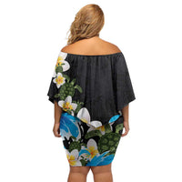 Hawaiian Plumeria and Turtle Off Shoulder Short Dress with Polynesian Tribal Art Pattern Vintage Vibes LT03 - Polynesian Pride