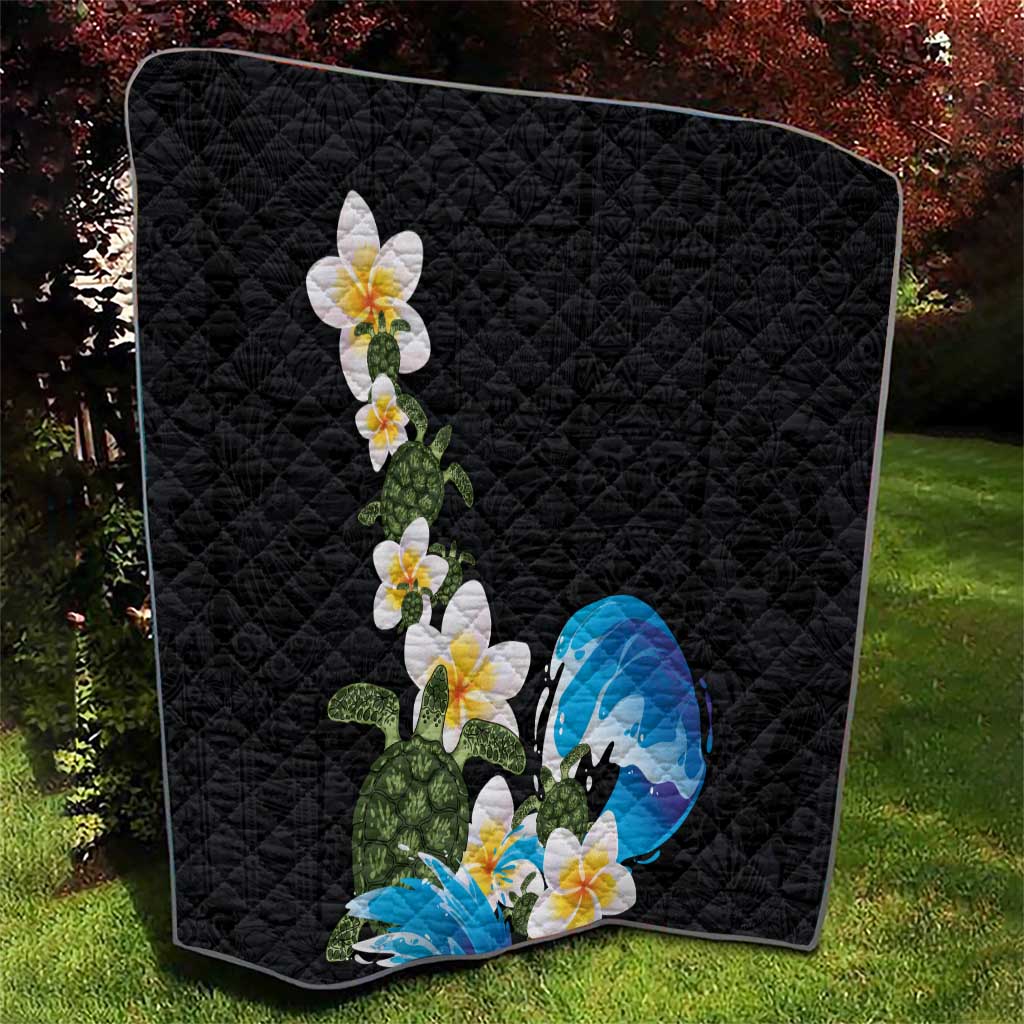 Hawaiian Plumeria and Turtle Quilt with Polynesian Tribal Art Pattern Vintage Vibes