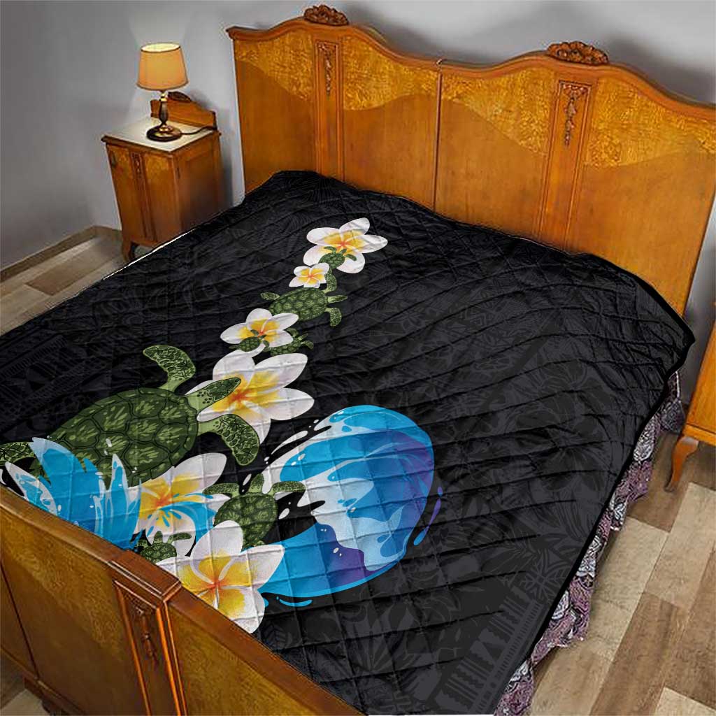 Hawaiian Plumeria and Turtle Quilt with Polynesian Tribal Art Pattern Vintage Vibes
