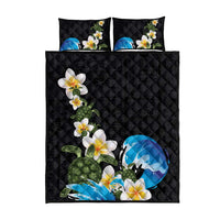 Hawaiian Plumeria and Turtle Quilt Bed Set with Polynesian Tribal Art Pattern Vintage Vibes