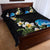 Hawaiian Plumeria and Turtle Quilt Bed Set with Polynesian Tribal Art Pattern Vintage Vibes