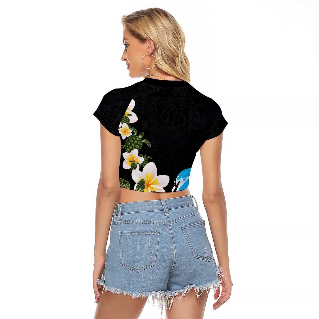 Hawaiian Plumeria and Turtle Raglan Cropped T Shirt with Polynesian Tribal Art Pattern Vintage Vibes LT03 - Polynesian Pride