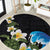 Hawaiian Plumeria and Turtle Round Carpet with Polynesian Tribal Art Pattern Vintage Vibes