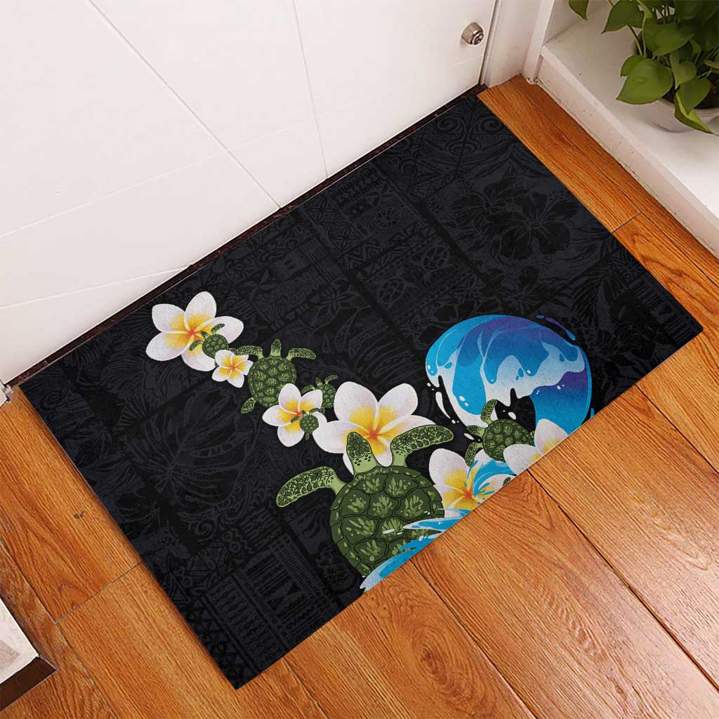 Hawaiian Plumeria and Turtle Rubber Doormat with Polynesian Tribal Art Pattern Vintage Vibes LT03 - Polynesian Pride