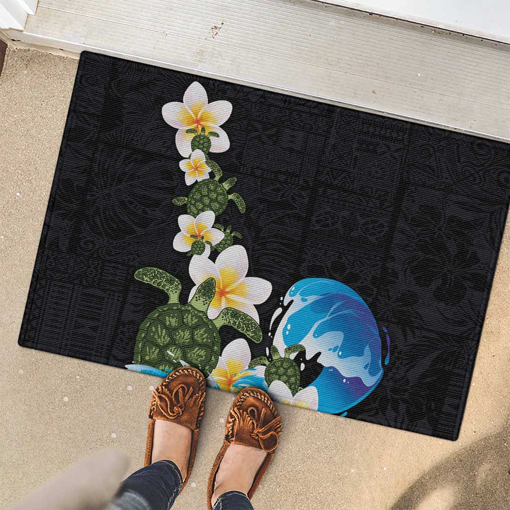 Hawaiian Plumeria and Turtle Rubber Doormat with Polynesian Tribal Art Pattern Vintage Vibes LT03 - Polynesian Pride