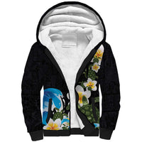 Hawaiian Plumeria and Turtle Sherpa Hoodie with Polynesian Tribal Art Pattern Vintage Vibes LT03 Unisex Black - Polynesian Pride