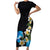 Hawaiian Plumeria and Turtle Short Sleeve Bodycon Dress with Polynesian Tribal Art Pattern Vintage Vibes