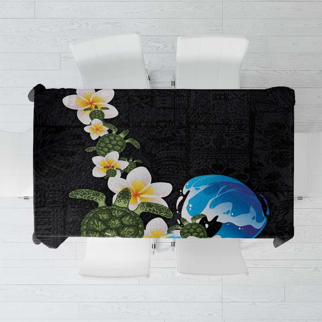 Hawaiian Plumeria and Turtle Tablecloth with Polynesian Tribal Art Pattern Vintage Vibes LT03 Black - Polynesian Pride