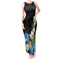 Hawaiian Plumeria and Turtle Tank Maxi Dress with Polynesian Tribal Art Pattern Vintage Vibes LT03 Women Black - Polynesian Pride