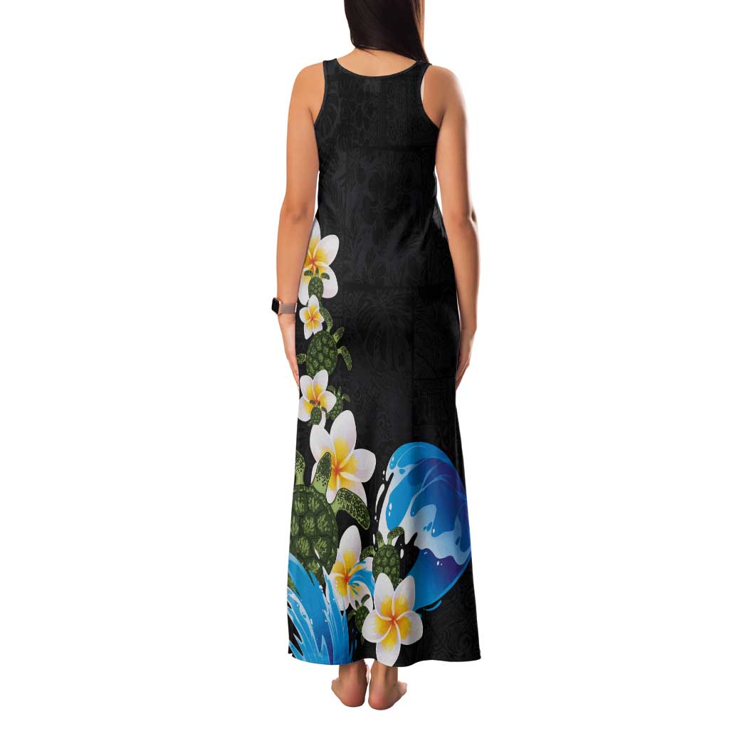 Hawaiian Plumeria and Turtle Tank Maxi Dress with Polynesian Tribal Art Pattern Vintage Vibes LT03 - Polynesian Pride