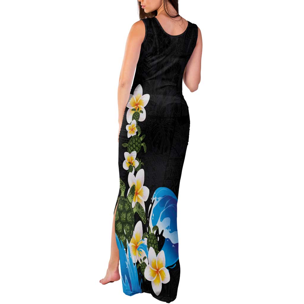 Hawaiian Plumeria and Turtle Tank Maxi Dress with Polynesian Tribal Art Pattern Vintage Vibes LT03 - Polynesian Pride