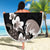 Hawaiian Plumeria and Turtle Beach Blanket with Polynesian Tribal Art Pattern Grayscale Color