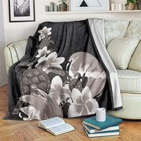 Hawaiian Plumeria and Turtle Blanket with Polynesian Tribal Art Pattern Grayscale Color LT03 Black - Polynesian Pride