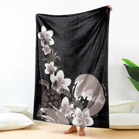 Hawaiian Plumeria and Turtle Blanket with Polynesian Tribal Art Pattern Grayscale Color LT03 - Polynesian Pride