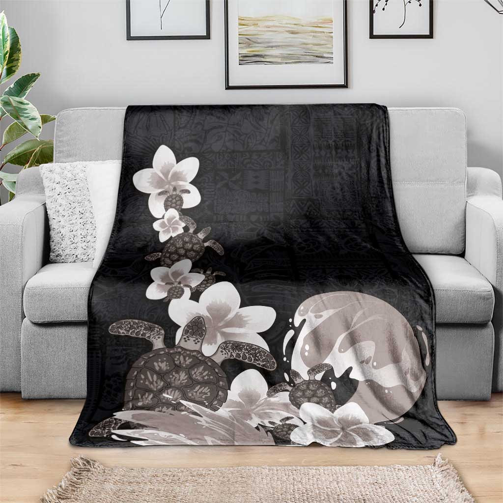 Hawaiian Plumeria and Turtle Blanket with Polynesian Tribal Art Pattern Grayscale Color LT03 - Polynesian Pride
