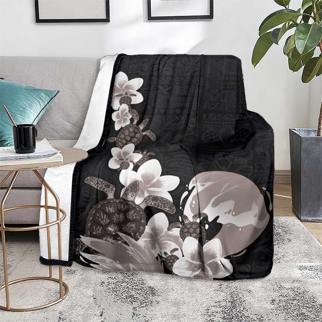 Hawaiian Plumeria and Turtle Blanket with Polynesian Tribal Art Pattern Grayscale Color LT03 - Polynesian Pride