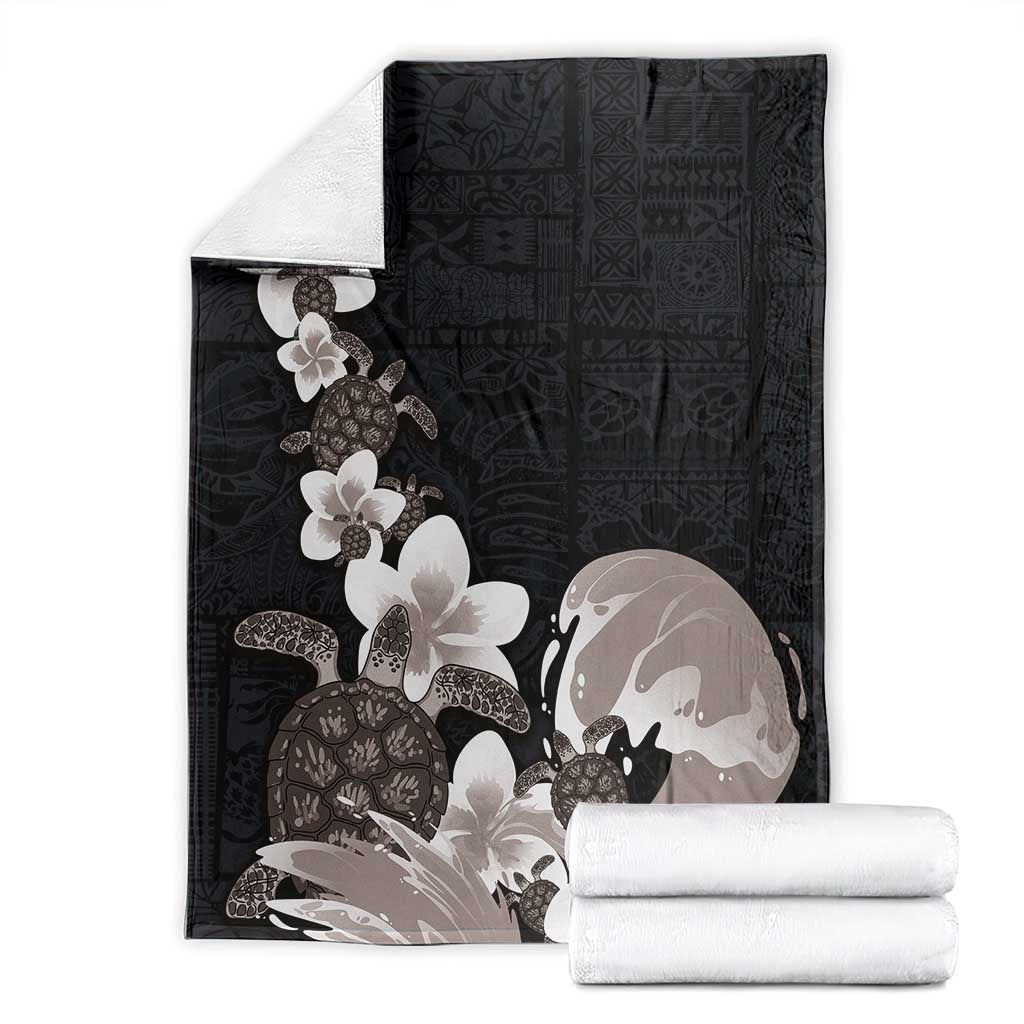 Hawaiian Plumeria and Turtle Blanket with Polynesian Tribal Art Pattern Grayscale Color LT03 - Polynesian Pride