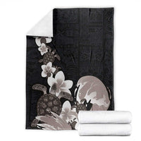 Hawaiian Plumeria and Turtle Blanket with Polynesian Tribal Art Pattern Grayscale Color LT03 - Polynesian Pride