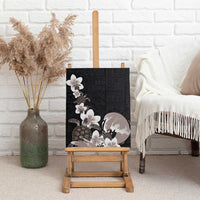 Hawaiian Plumeria and Turtle Canvas Wall Art with Polynesian Tribal Art Pattern Grayscale Color LT03 - Polynesian Pride
