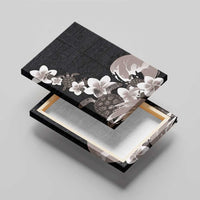 Hawaiian Plumeria and Turtle Canvas Wall Art with Polynesian Tribal Art Pattern Grayscale Color LT03 - Polynesian Pride