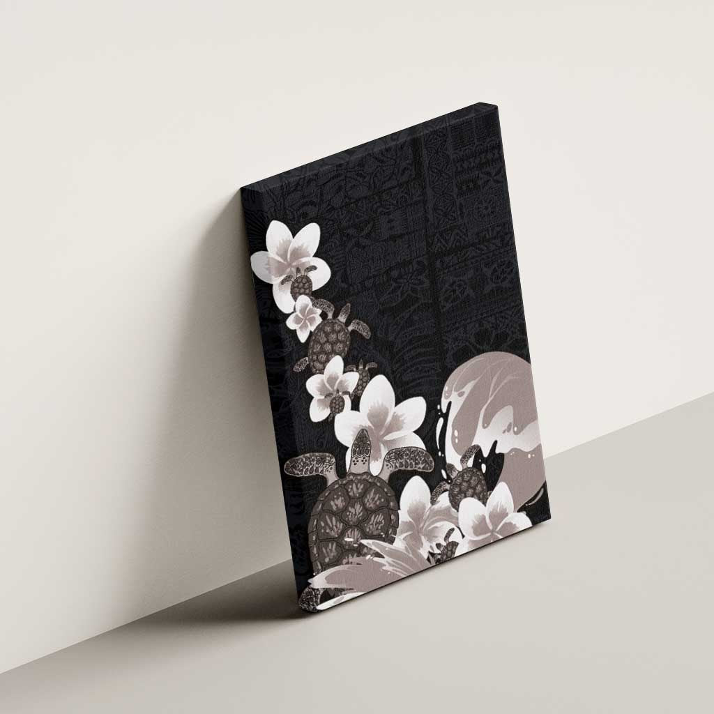 Hawaiian Plumeria and Turtle Canvas Wall Art with Polynesian Tribal Art Pattern Grayscale Color LT03 - Polynesian Pride