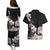 Hawaiian Plumeria and Turtle Couples Matching Puletasi and Hawaiian Shirt with Polynesian Tribal Art Pattern Grayscale Color