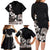 Hawaiian Plumeria and Turtle Family Matching Long Sleeve Bodycon Dress and Hawaiian Shirt with Polynesian Tribal Art Pattern Grayscale Color