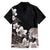 Hawaiian Plumeria and Turtle Family Matching Off Shoulder Short Dress and Hawaiian Shirt with Polynesian Tribal Art Pattern Grayscale Color