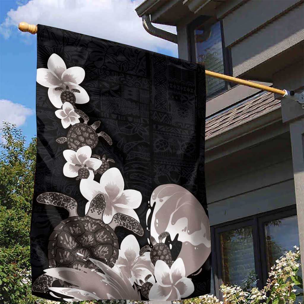 Hawaiian Plumeria and Turtle Garden Flag with Polynesian Tribal Art Pattern Grayscale Color LT03 - Polynesian Pride