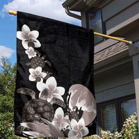Hawaiian Plumeria and Turtle Garden Flag with Polynesian Tribal Art Pattern Grayscale Color LT03 - Polynesian Pride