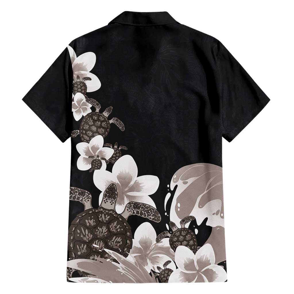 Hawaiian Plumeria and Turtle Hawaiian Shirt with Polynesian Tribal Art Pattern Grayscale Color LT03 - Polynesian Pride