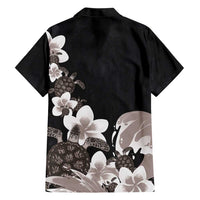 Hawaiian Plumeria and Turtle Hawaiian Shirt with Polynesian Tribal Art Pattern Grayscale Color LT03 - Polynesian Pride